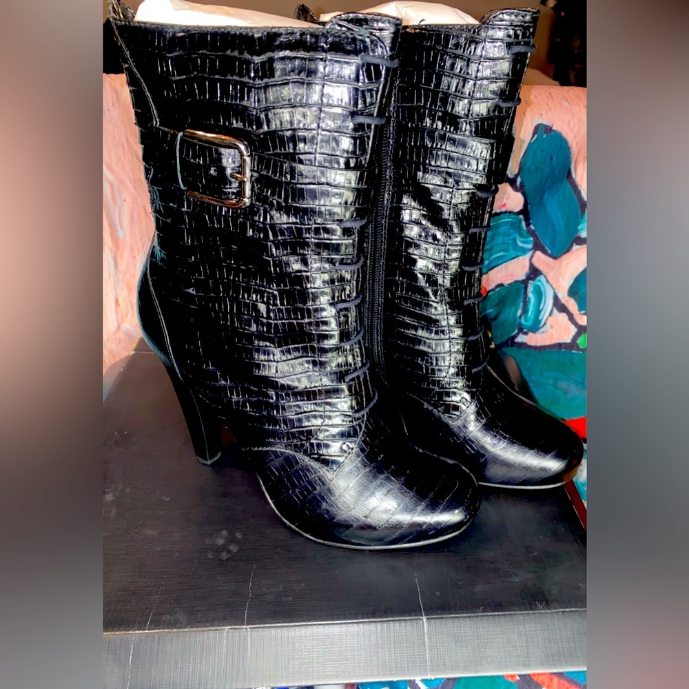Talbots Simone Black leather lace-up boot